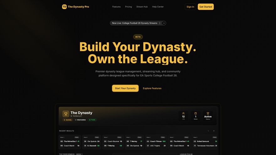 The Dynasty live app screenshot
